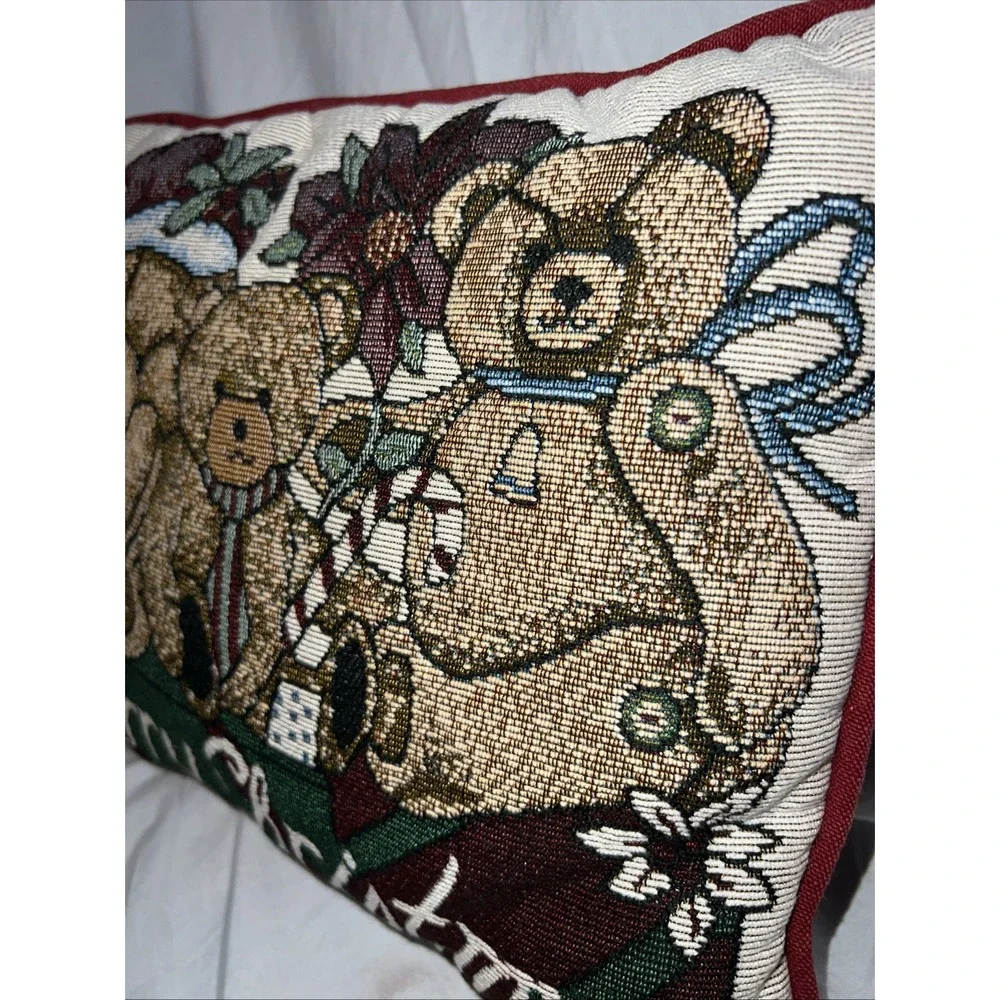 Christmas Holiday Tapestry Throw Pillow Merry Christmas Teddy Bears 12x9